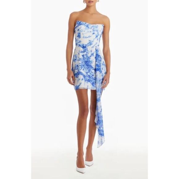 Amanda Uprichard Women's Blue White Tie-Dye Draped Treasure Mini Dress XL NWOT - Picture 1 of 10